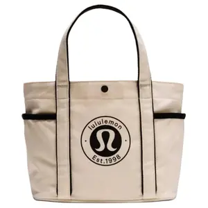 Lululemon Daily Logo Canvas Tote Bag, Mini Size, Unisex, Natural Color