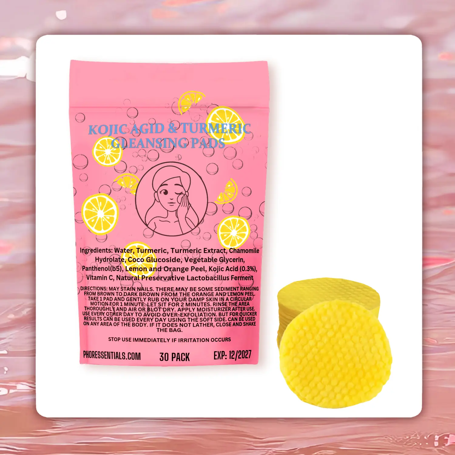 Facial Cleanser Pads - Kojic Acid & Turmeric Infused Cosmetic Pads with Hyaluronic Acid Moisturizer, Exfoliating for Men & All Skin Types,summerwins