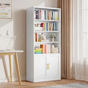 71" H Tall Metal Bookcases and Bookshelves with 2 Doors and Adjustable Shelves，Tall Storage Cabinet Industrial Bookshelf 6-Tier Open Display Shelf，Decor Furniture for Living Room, Bedroom