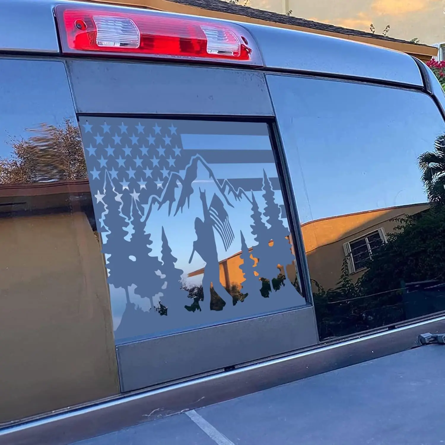 Rear Middle Window Bigfoot American Flag Decal for Truck, Matte Black Flag Decal for Truck, Truck Accessories window american flag