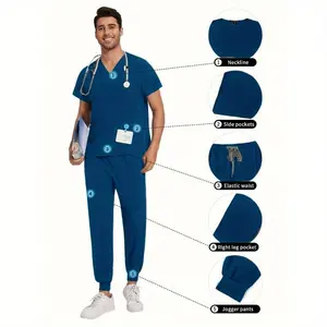 2Pcs Nursing Pet Spa Dental Work Ultra Soft Brushed Fabric Convertible Cargo Pants Relaxed Fit Scrubs for Men
