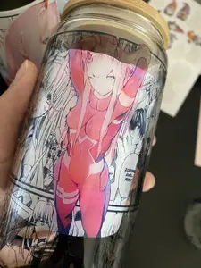 Anime Manga Panel Glass Cup 16oz featuring Zero Two from Darling in the Franxx #8