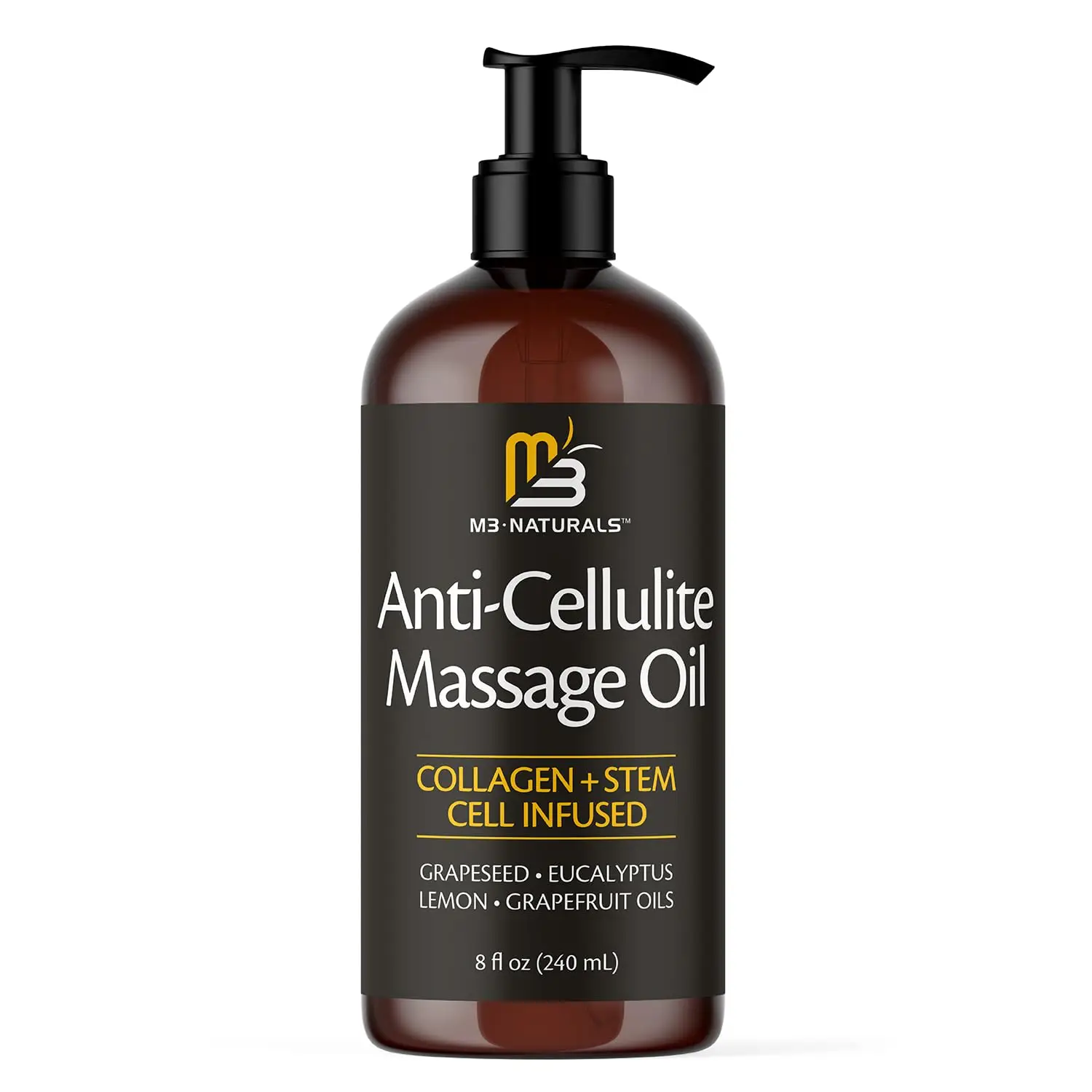 M3 Naturals Cellulite Massage Oil 8oz - Smooth the Appearance of Cellulite - Body Care & Skin Care Massage Oil - Topical Collagen and Plant Stem Cell