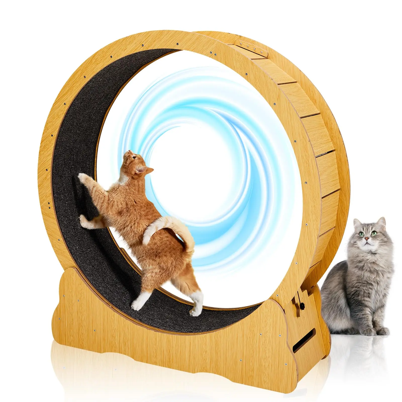 43.3-Inch Cat Wheel Exerciser for Indoor Cats - Silent Running Treadmill with Safety Lock, Large Natural Wood Cat Exercise Wheel for Fitness and Health