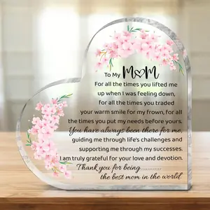 Acrylic Mom Gift, 1pcs Thank You Gift for Mom, Heart Plaque, Desk Sign, Home Decor, Mother’s Day Gift, Peach Blossom Design, Office Decor