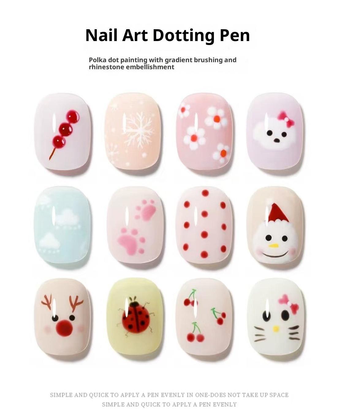 New nail bead pen five in one press type wave point pen can rub powder, draw multiple head drill pen nail tool