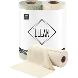 Clean Brand Microfiber Dish Cloths - 40 Sheets - 10'' x 10'' - 2 Rolls of Beige & MossGreen - Super Absorbent & Thick - Washable Kitchen Towel Rolls