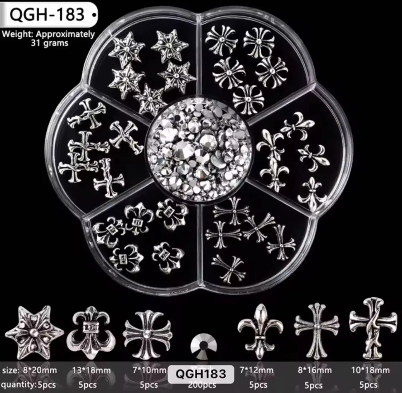 Cross Nail Charm Set with Bling Rhinestones, Fashionable & Colorful Nail Art Decorations for DIY Manicures, Bling Rhinestone Decoration, Charms For Nail