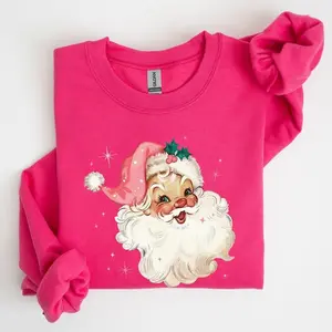 RetroSanta,PinkChristmasSparkles,Vintage,Winter,Snow,XmasSweatshirt,Women'sCrewNeck,Crewneck