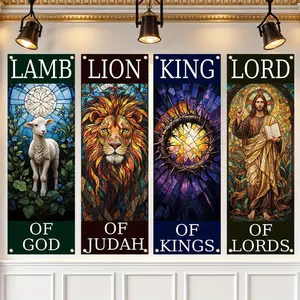 Easter Theme Backdrop Banner, 4 Counts/set Church Sanctuary Walls Banner, Wall Decor for Home Living Room Bedroom, Ornaments