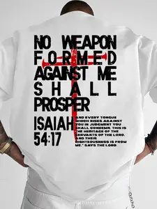 Men's Cross Bible Verse Print T-Shirt, Casual Streetwear Short Sleeve Fitted, Perfect for Daily Outdoors, Comfortable and Stylish, Daily Wear Tee, Menswear