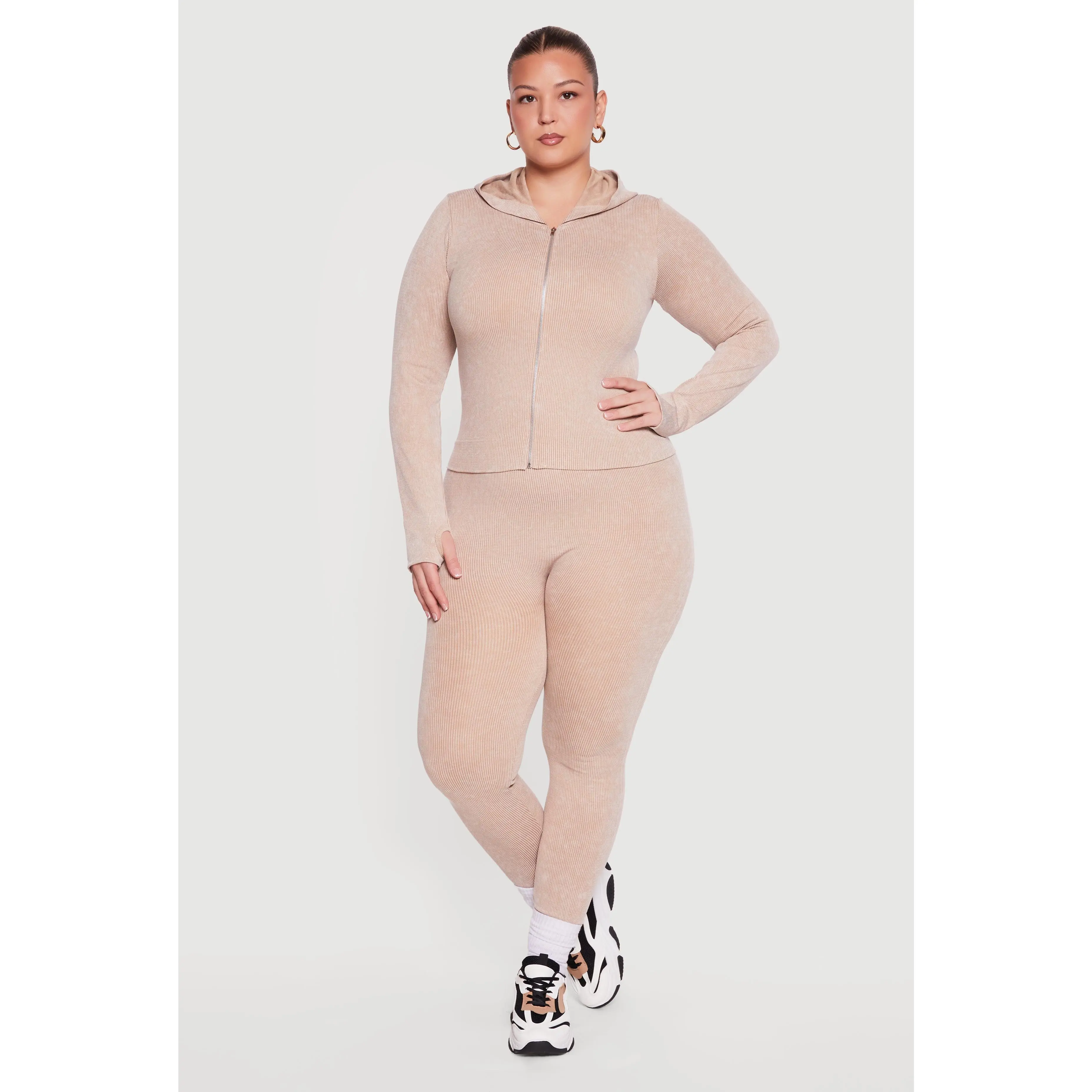 Plus Size Acid Wash Seamless Ribbed Leggings
