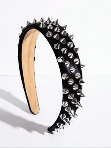 Leather Punk Headband, Solid Design, Studded Accents, High-Quality Fashion Hair Accessory for Streetwear, Unisex Stylish Headpiece