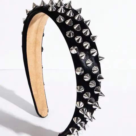 Leather Punk Headband, Solid Design, Studded Accents, High-Quality Fashion Hair Accessory for Streetwear, Unisex Stylish Headpiece, Headbands Women