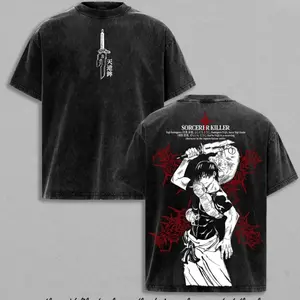 Vintage Washed Jujutsu Kaisen Toji Fushiguro T-Shirt – Sorcerer Killer Anime Graphic Tee, Oversized Unisex Streetwear for Anime Fans, Heavy Cotton Retro Manga Merch Jujutsu Kaisen Anime Manga Unisex Washed Tshirt Top Streetwear Fit graphic tee