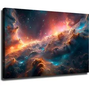 Space Wall Art, Galaxy Nebula Canvas Print, Space Large Canvas Art Space for Living Room Decor Ready To Hang (Framed,16*24-inch)