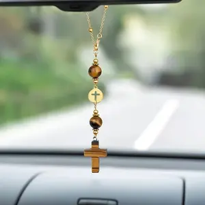 Tiger Eye Crystal Car Charm – Handmade Boho Sun Catcher for Rear View Mirror, Healing Stone Decor, Protection Ornament for Women, Meaningful Gift