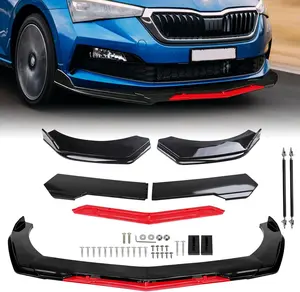 Universal Front Bumper Lip For Car, ABS Adjustable Sharp Corner Front Bumper Lip Splitter Protector Replacement For Charger/Civic/Accord/Altima/Corolla/Camry/Infiniti - Black w/Red