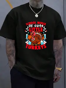 100% Cotton Unisex School Nurse Little Cute Turkeys Thanksgiving Nurse Turkey T-Shirt, Men's Women's Shirt Top, Short Sleeve Tops Crewneck T-shirt