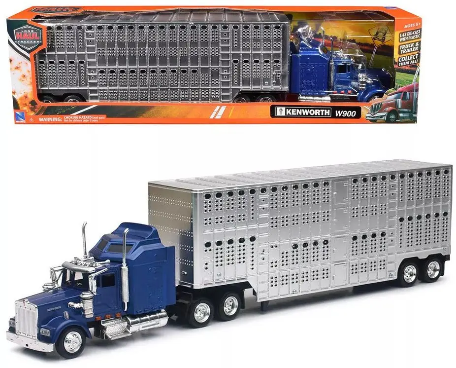 New Ray 1:43 Kenworth W900 Potbelly Livestock Chrome – Blue