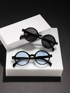 Men's Retro Round Frame Sunglasses, High-Quality Casual Plain Color, Lightweight Durable, Perfect for Street Style & Daily Wear