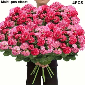100pcs UV-Resistant Artificial Geranium Flowers | Vivid Pink Plastic Blooms for Indoor/Outdoor Summer Decor, Ideal for Garden, Patio, Home Center Displays, Tabletop Showcases, Long-Lasting Non-Decaying Simulated Flowers