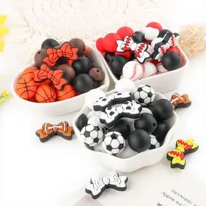 Silicone Beads Kit, 1 Set Soccer & Baseball & Basketball Themed Beads, DIY Jewelry Making Supplies for Bracelet Necklace Earrings, Bead Assortment