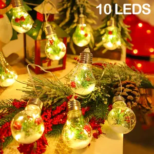 Fairy Bulb String Lights with Leaf Balls, Flickering Battery Powered 13 Feet 10 LED, Wedding Thanksgiving Halloween Christmas Party Decorations