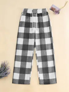 Women's Buffalo Plaid Fleece Pants, High Waist Wide Leg Casual Trousers for Loungewear & Daily Use