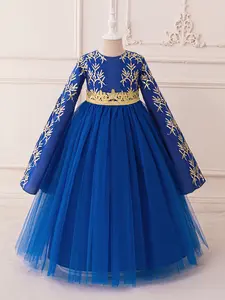 3-7Y Royal Blue 83 Kids Clothes Flower Girls Frock Sequins Embroidery Mesh Ball Gown Pageant  Muslim Children Elegant Princess Prom Host Formal Evening Party Banquet Cocktail Dress