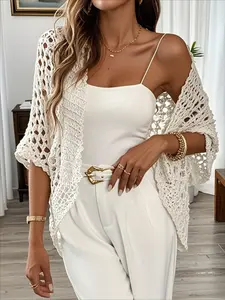 Batwing Sleeve Sweater Cape, Multiple Colors Available, Hollow Out Design, Women's Open Front Sweater, Suitable for Spring and Summer