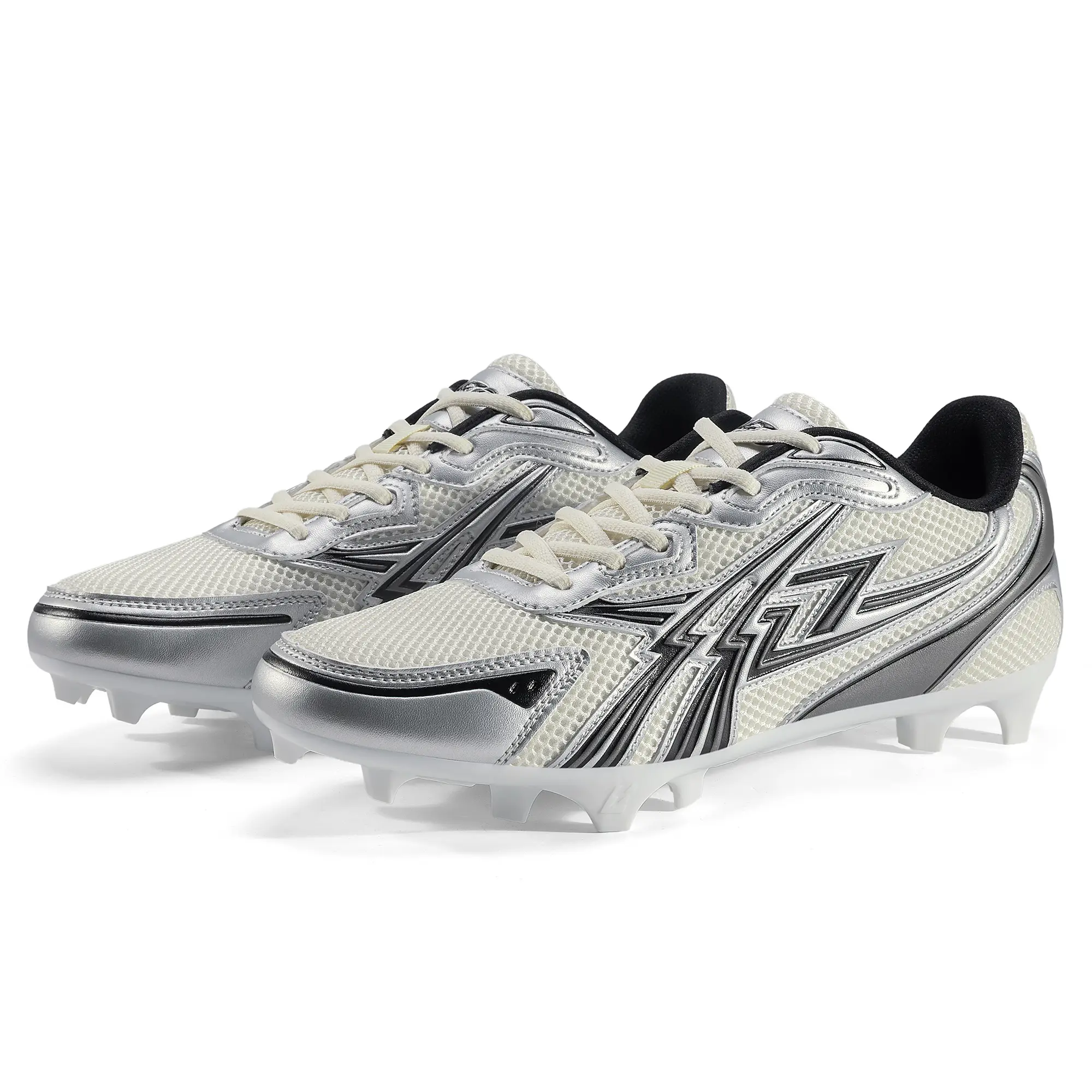 ENZO RUNNERZ Men's Silver Football Cleats Low Top Lace-Up Athletic Shoes Anti-Slip Turf & Grass Training Shoes