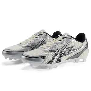 ENZO RUNNERZ Men's Silver Football Cleats Low Top Lace-Up Athletic Shoes Anti-Slip Turf & Grass Training Shoes