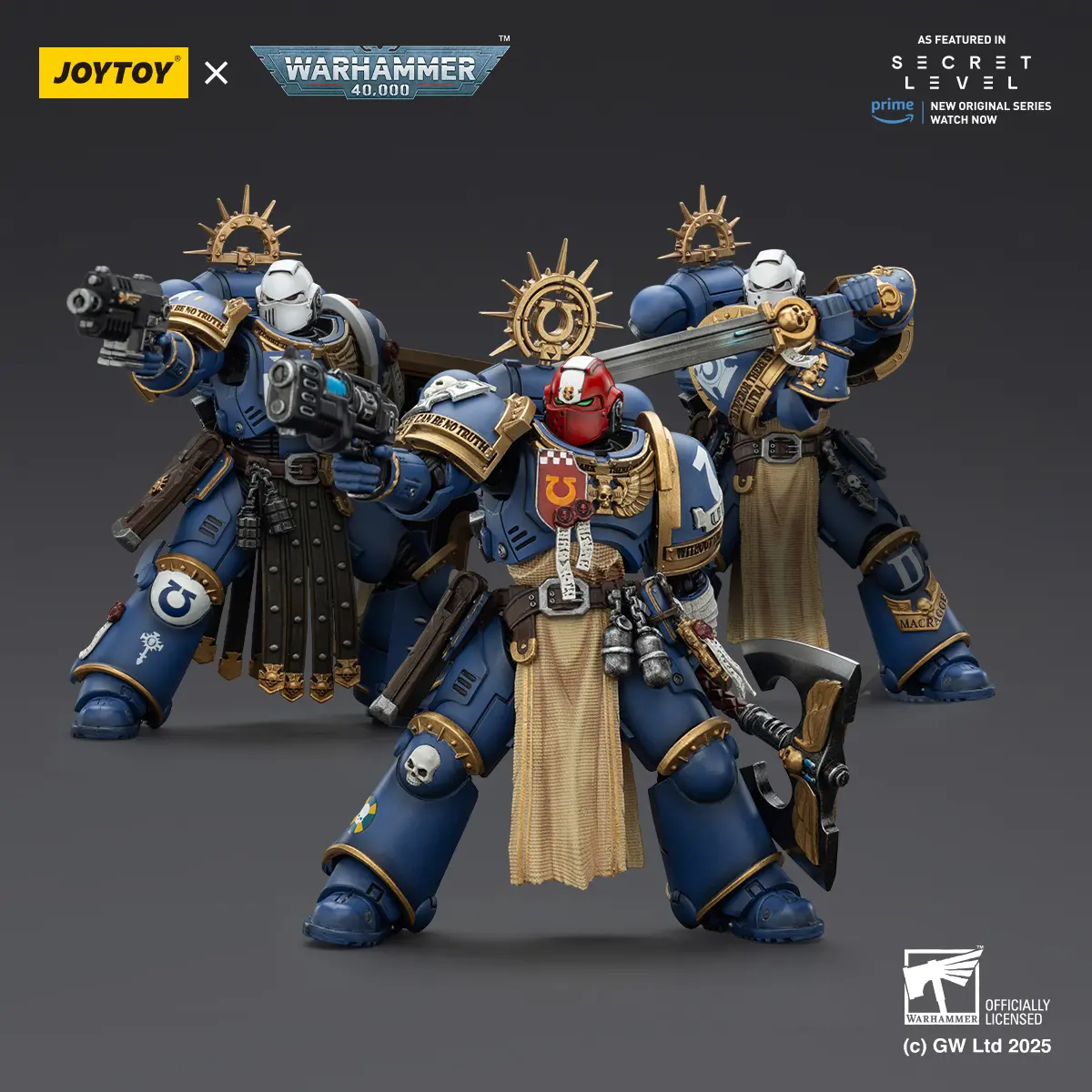 JOYTOY Warhammer 40K 1/18 Action Figures UltramarineS Levantus Metaurus Torvald with Power Weapons Stormshield Officially Licensed GW Ltd 2025