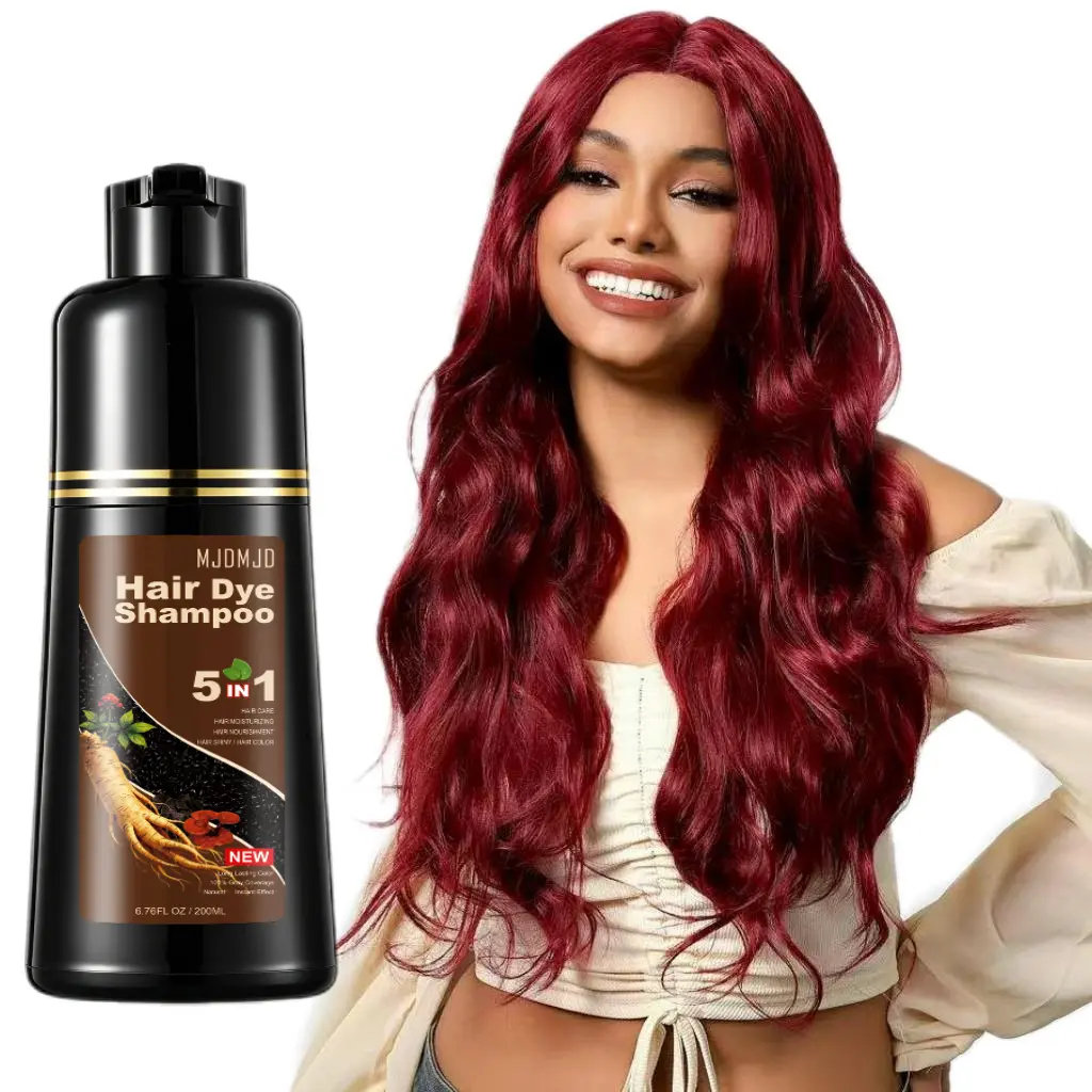 6.76 oz 5-in-1 Wine Red Shampoo,Easy to Use,Long-lasting,Mild And Non-irritating,Long-lasting And Fast-acting Hair Dyeing And Softening Shampoo,Suitable for All Hair Types-Unisex,Conditioner Haircare Convenient Travel Color Protection