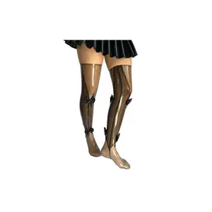 Women's latex black transparent bow stockings femboy  socks