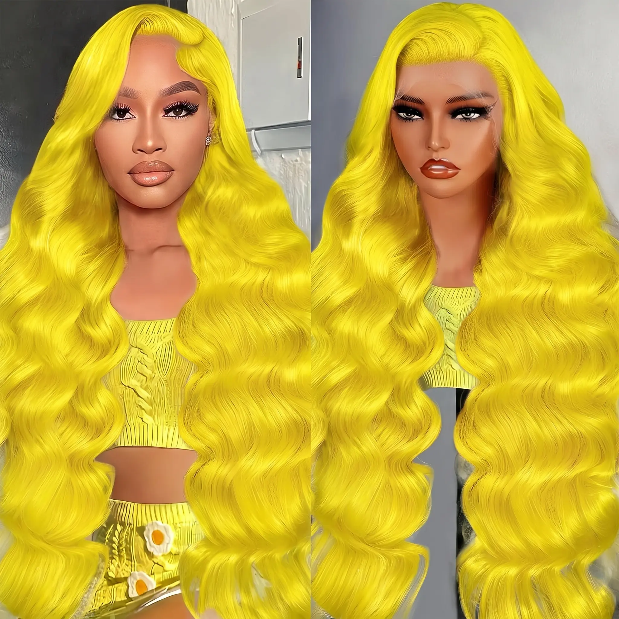Viral Yellow Wig Human Hair 13x6 Lace Front Body Wave With Natural Hairline #YellowBlondeWig #HumanHairWig #WigTok