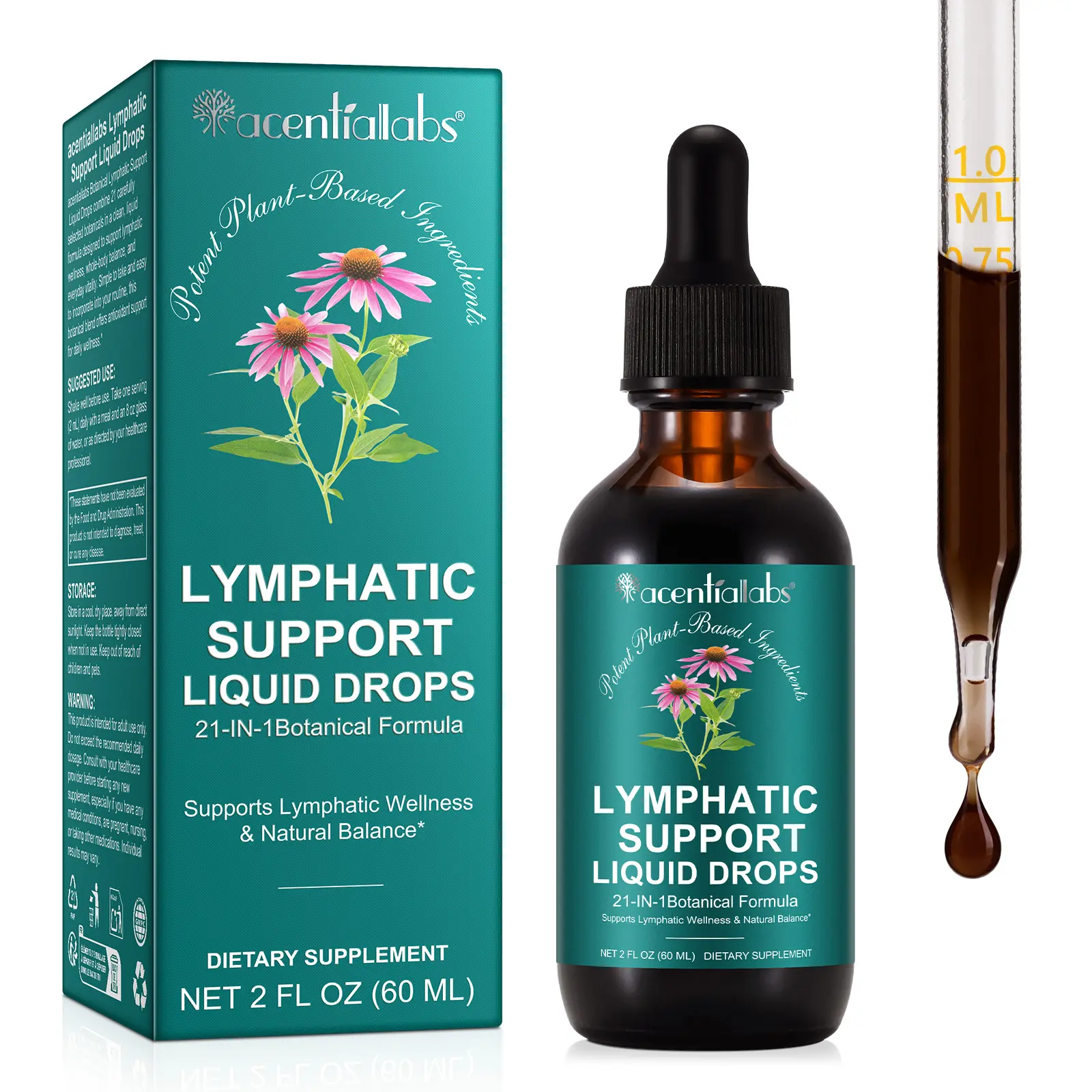 Acentiallabs Organic 21 In 1 Liposomal Lymphatic Drainage Drops Cutting Drops Supplement Lymphatic Health Debloat Formula Bloat Relief Digestive Comfort Burdock Root Echinacea 2 Fl Oz