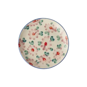 Ceramic Cake Plate with Hand Painted Pink Flowers