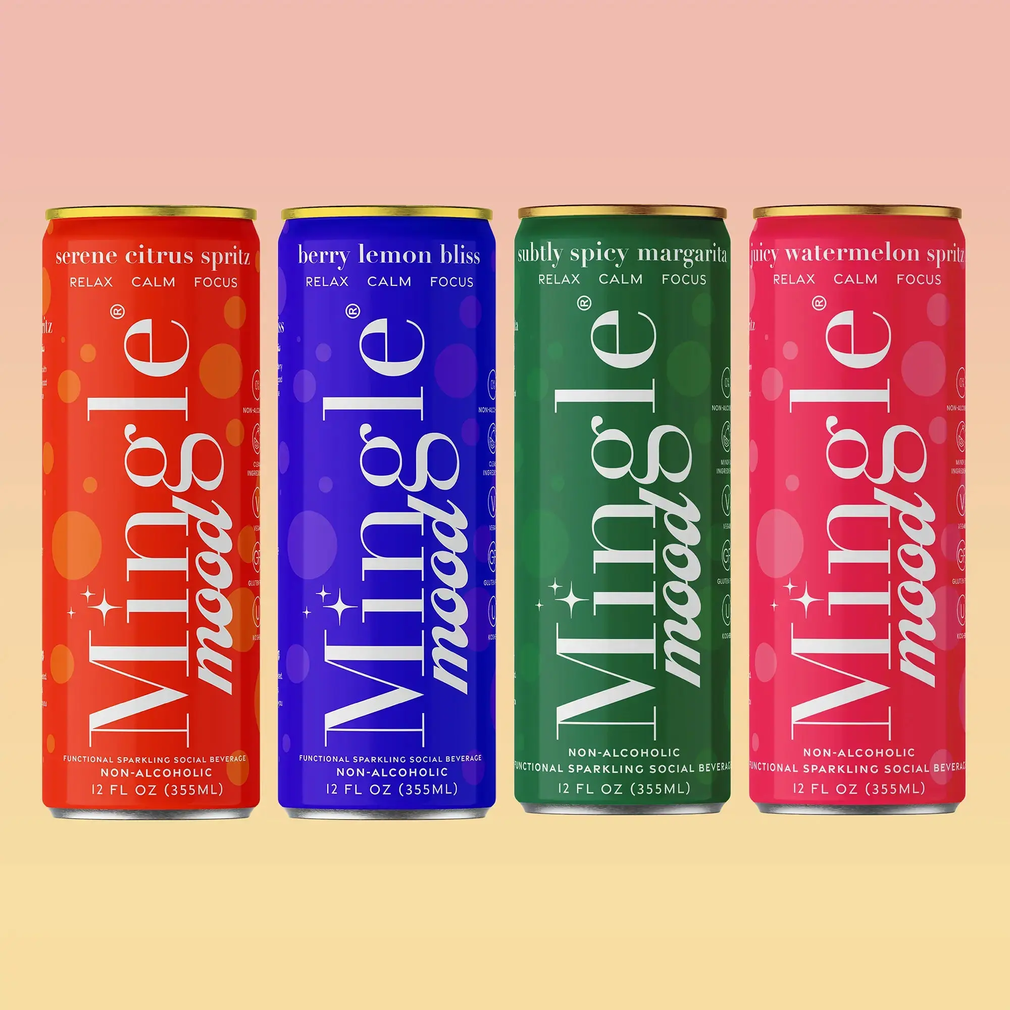 Mingle Mood Variety Pack Non Alcoholic Drinks, Alcohol Alternative Pre-Mixed Drinks with Real Juice, Canned Mocktails or Cocktail Drink Mixer, Gluten Free, Vegan, 16-can pack, 12 fl oz Cans