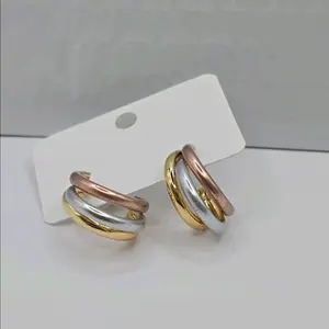 earrings hoops triple style Gold-plated three colors Gold-plated fashion cute pair