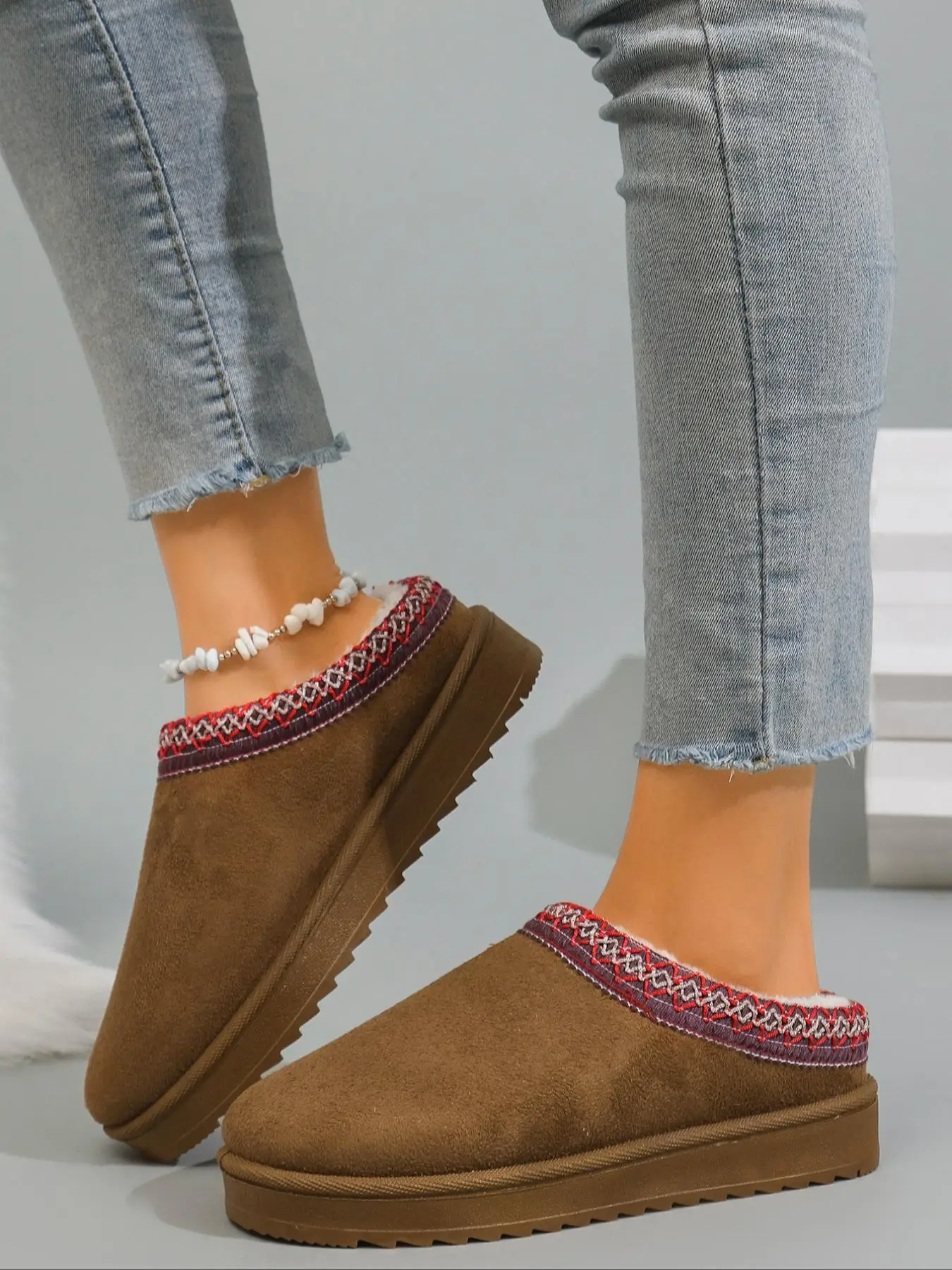 Women's Solid Color Fluffy Lined Slippers, 2024 New Style Casual Soft Comfortable Home Slippers, Warm Slippers for Indoor & Outdoor Use for Winter