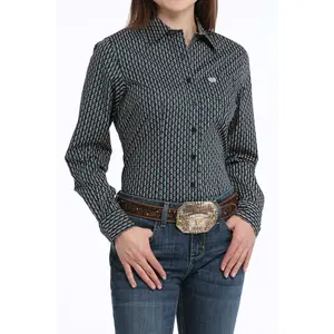Cinch Ladies Navy Geometric Print Button Down Shirt MSW9164236