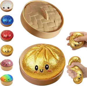 Glitter Squishy Dumpling with Box, 6 Colourful Dumpling Squishy Toys for Stress Relief, Sensory Fidget Gift for Boys & Girls