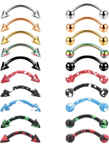 16G 20Pcs Eyebrow Rings Lip Ring Barbell Curved Ring Tragus Daith Rook Earring Acrylic Piercing Jewelry Chic Body Jewelry for Women Men