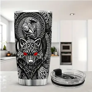 Wolf Magic Viking Rune 20oz Stainless Steel Tumbler Double-Walled Insulated Spill-Resistant Lid Perfect Gift For Holidays & Birthdays