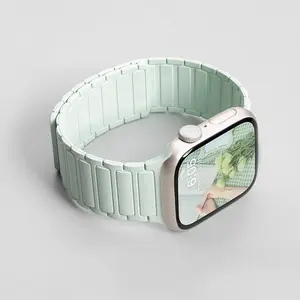 Elegant 3-Bead Dual-Section Silicone Watch Strap with Premium Magnetic H-Clasp, Comfortable Stylish Replacement Band Compatible with Apple Watch Series 10