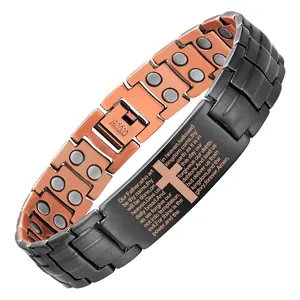 Nandudu Copper Bracelet for Men Magnetic Bangle with Cross Design Ultra-strength Magnets Adjustable Tool Jewelry Gift