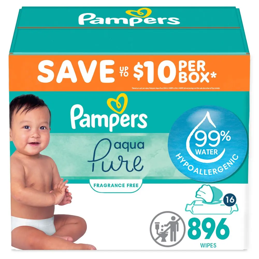 Pampers Baby Wipes - Aqua Pure - 896ct, Fragrance Free, For Purely Healthy Skin