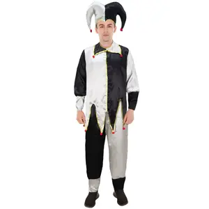 HPO Adult Men's Evil Jester Costume Black and White,  Flame-retardant Synthetic Fabric-Multiple Size